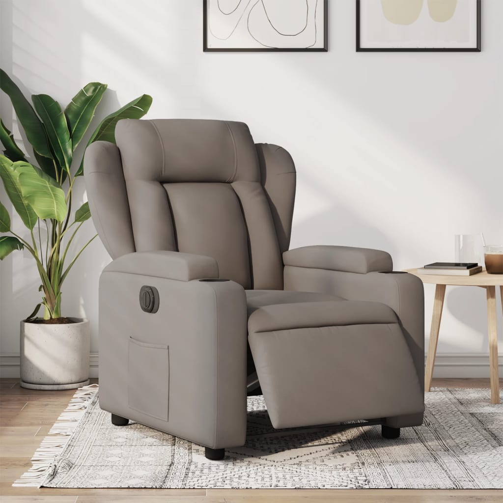 Elektrische Relaxfauteuil – Elektrische Relaxstoel – Elektrische Loungestoel – Elektrische Stoel – Elektrische Zetel – Taupe – 135° Kantelbaar – Bekerhouders & Zijvak