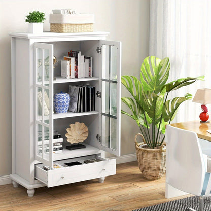 Kledingkast – Garderobekast – Opbergkast – Boekenkast – Vitrinekast – Met Gehard Glas – Verstelbare Plank & Lade – Wit 80x40x139 cm