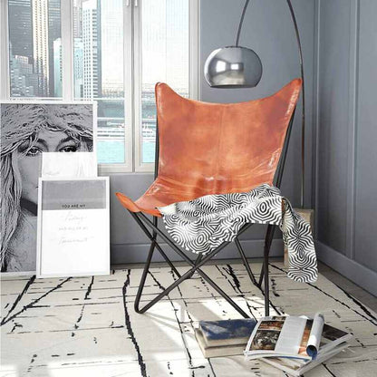 Vlinderstoel – Fauteuil – Lounge Stoel – Relaxstoel – Zitstoel – Modern Bruin – Eenvoudige Montage – Stevig Metalen Frame & Hout