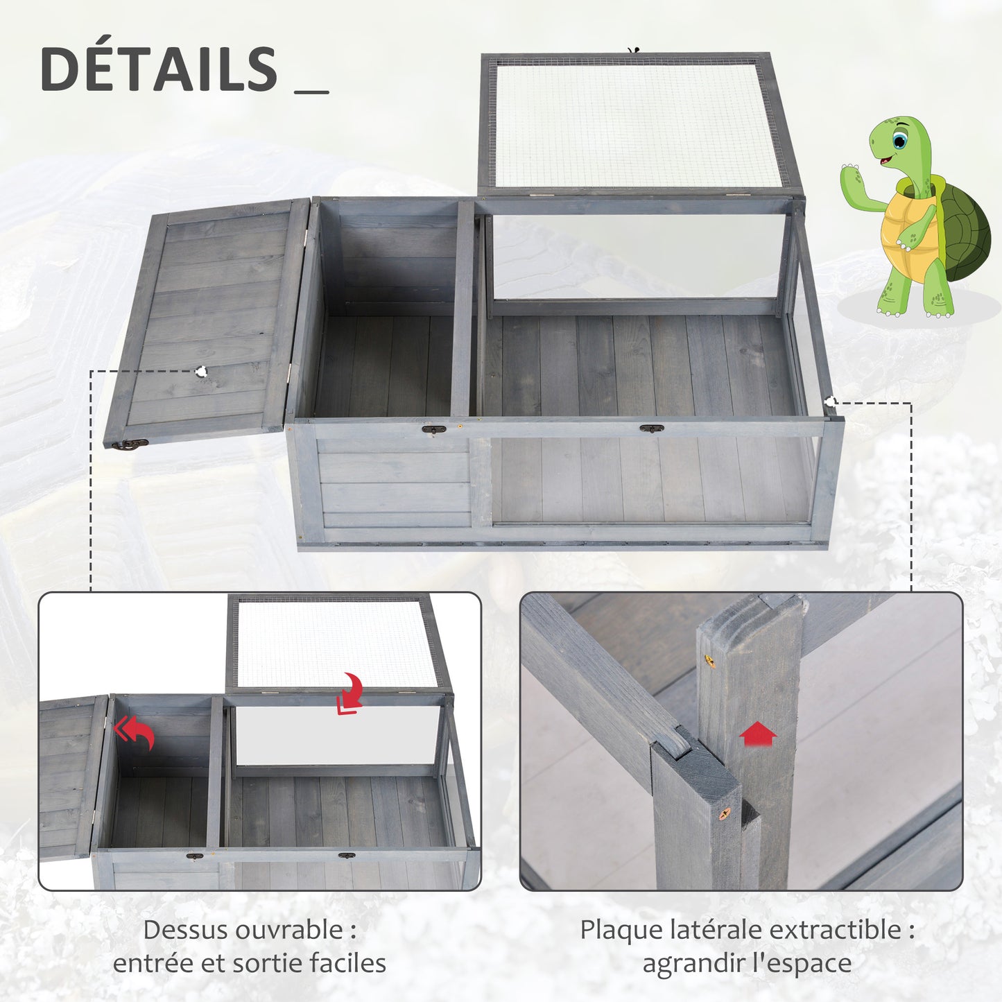Huisjes Voor Schildpadden – Buitenren – Terrarium – Kooien – Klimhok – Hout Met Gaas – 2 Ruimtes – 91x60,5x32 Cm – Veilig & Ventilerend – Grijs