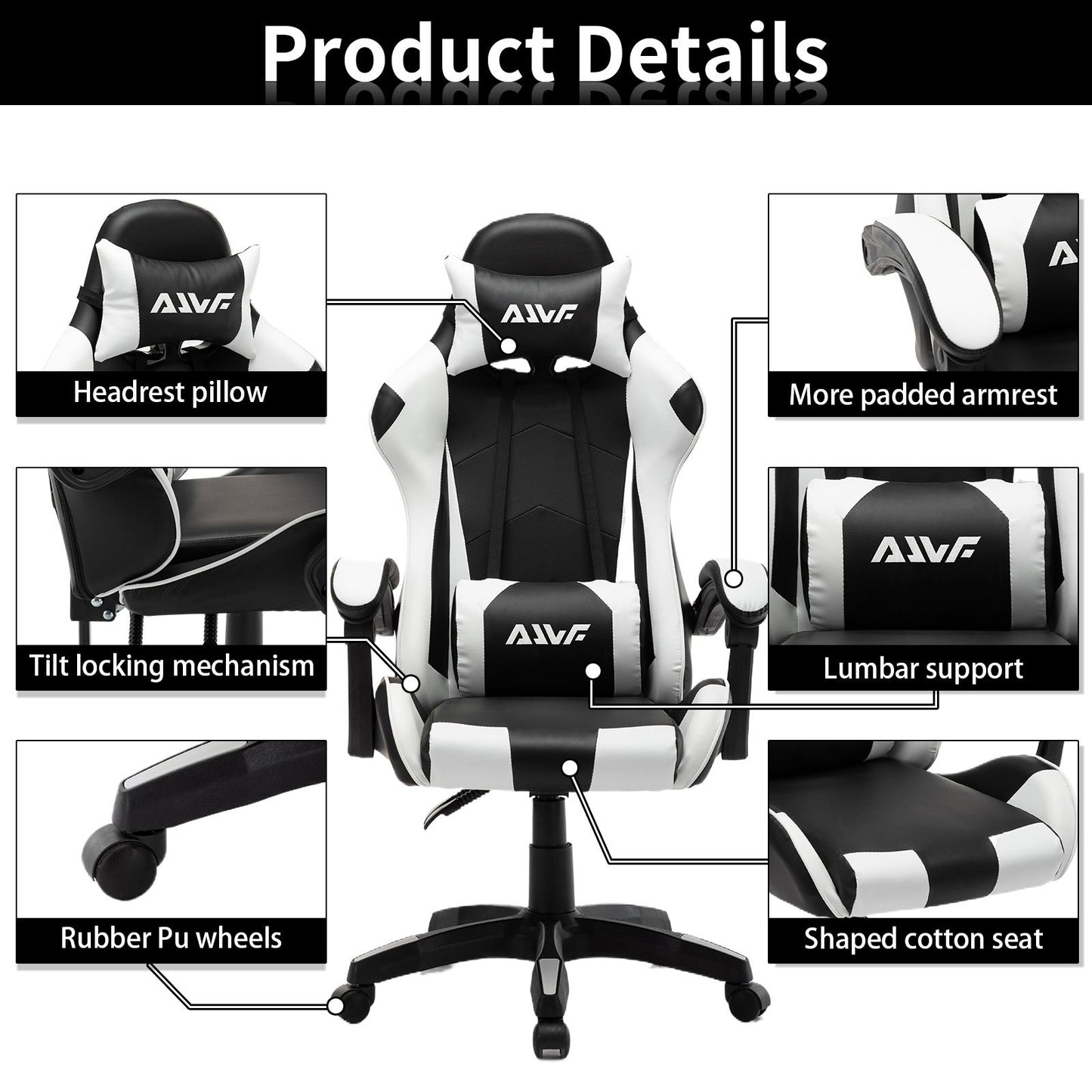 Gamingstoel – Gamestoel – Gaming Chair – Bureaustoel – Game Stoel – Ergonomisch Design – Kunstleer Bekleding – Verstelbare Rugleuning – 360° Draaibaar – Wit