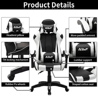 Gamingstoel – Gamestoel – Gaming Chair – Bureaustoel – Game Stoel – Ergonomisch Design – Kunstleer Bekleding – Verstelbare Rugleuning – 360° Draaibaar – Wit
