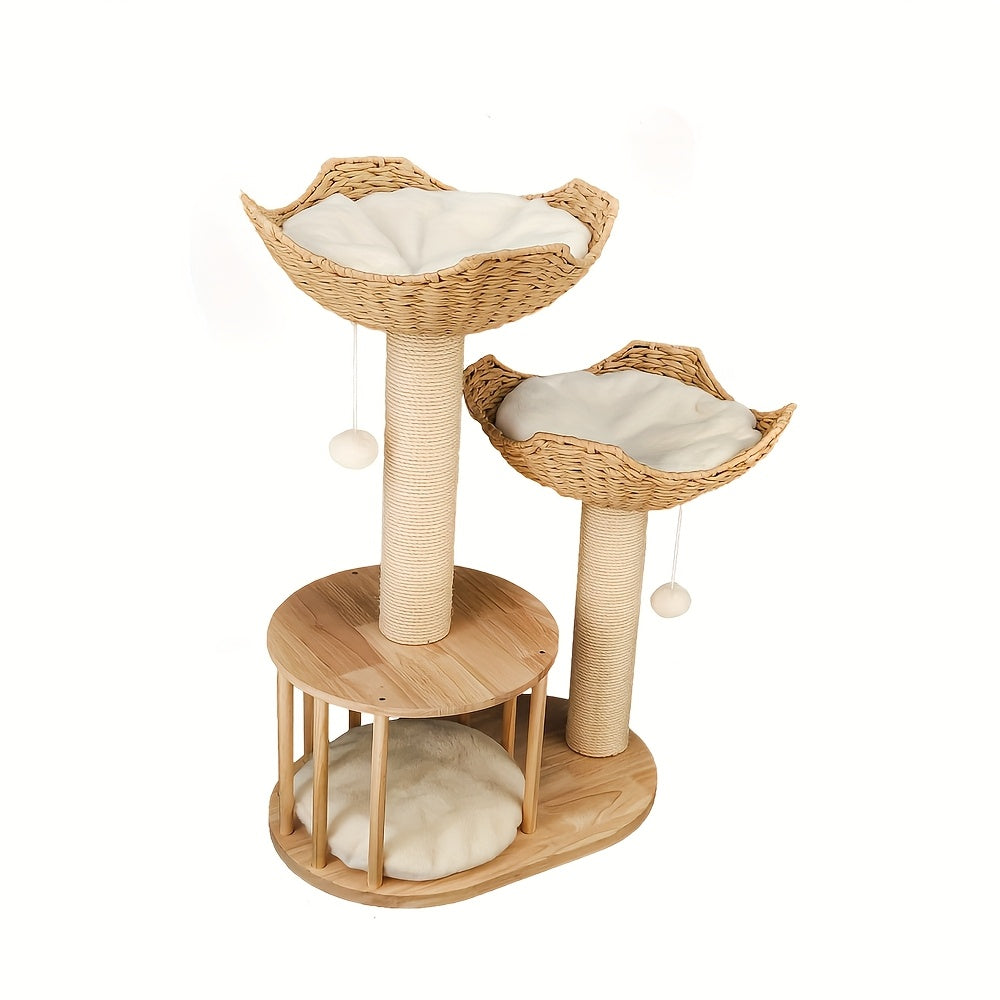 Kattenkrabpaal – Kattenboom – Krabpaal – Kattenmeubel – Klimpaal – 60x40x99 cm – Houten 3 Laags – Stabiel Antikantel Ontwerp