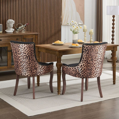 Eetkamerstoel – Kuipstoel – Stoel – Set Van 2 – Luipaardprint – Dikke Stof – Bronzen Spijkernaad – Comfortabel Design