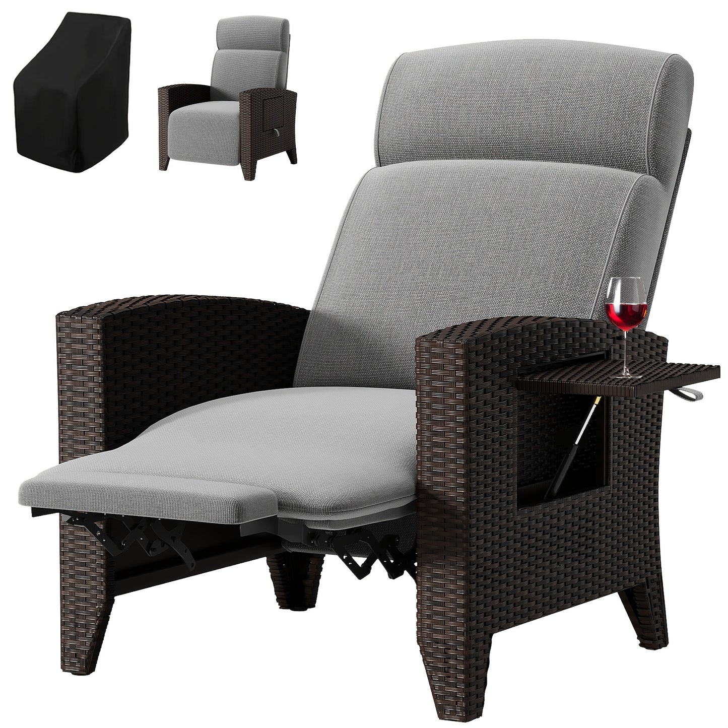 Verstelbare Loungebedstoel – Ligstoel – Tuinstoel – Balkonstoel – Relaxstoel – Ratan Look – Memory Foam – Bijzettafeltje – Diepgrijs