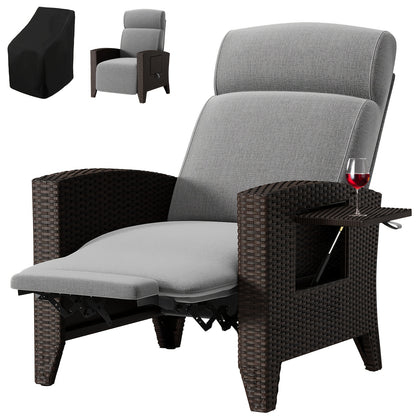 Verstelbare Loungebedstoel – Ligstoel – Tuinstoel – Balkonstoel – Relaxstoel – Ratan Look – Memory Foam – Bijzettafeltje – Diepgrijs