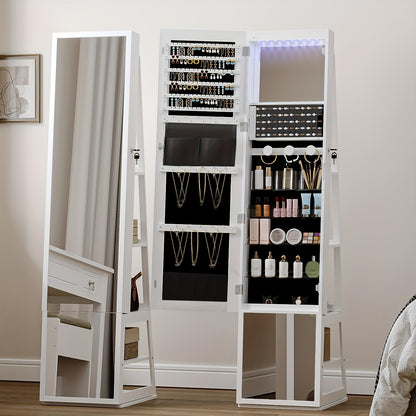 Sieradenkast – Juwelenkast – Spiegelkast – Sieradenopberger – Make-upkast – 4-in-1 Design – Afsluitbaar Met Volledige Spiegel – Vintage Kleur – MDF & Fluwelen Bekleding