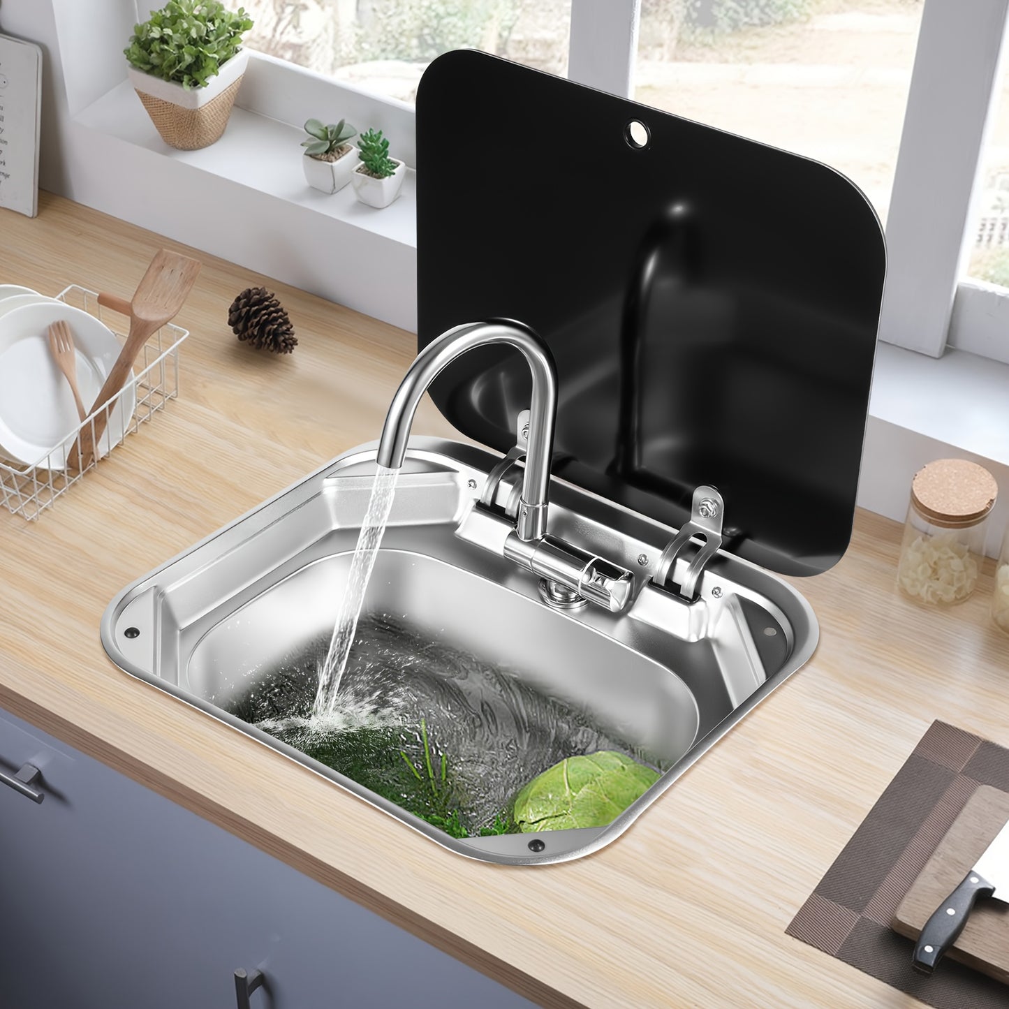 Roestvrijstalen Keukenspoelbak – Dubbele Kom Spoelbak – Keukenbak Met Afvoerkorf – Inbouw Spoelbak – Zwart – Compact Formaat – 304 RVS Duurzaam