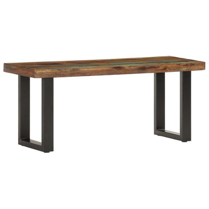 Bankje – Zitbank – Bank – Houten Bankje – Halbankje – Massief Gerecycled Hout – Stalen Onderstel – 110 Cm Breed – Duurzaam En Stevig