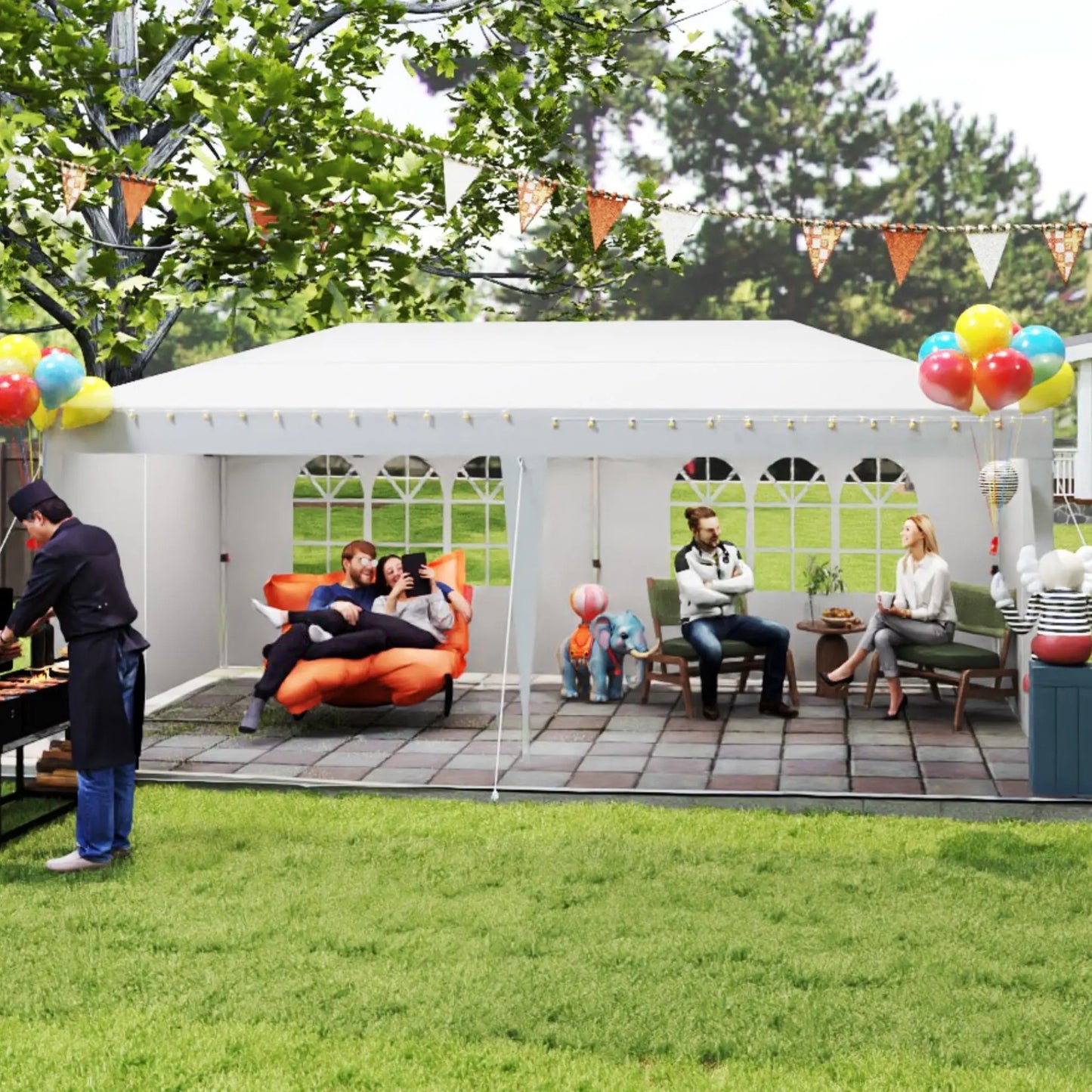 Partytent – Vouwtent – Paviljoen – Tuintent – Feesttent – 3x6 m – Verstelbare Hoogte 2,44-2,64 m – Waterafstotend Oxford Polyester – Stevig Stalen Frame