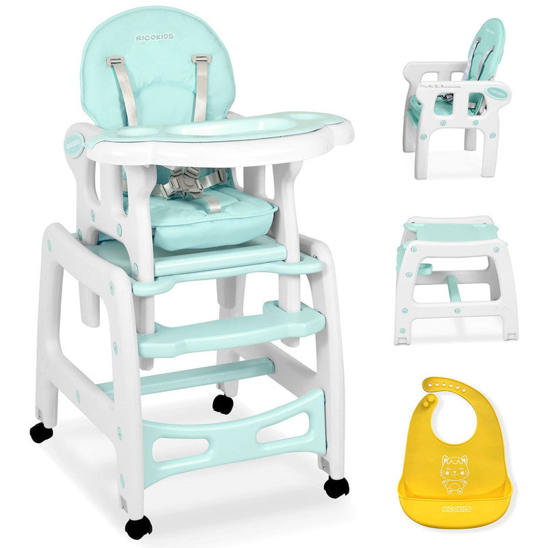Kinderstoel – Kinderstoeltje – Meegroeistoel – Eetstoel – Babystoel – 5-in-1 Multifunctioneel – Verstelbare Rugleuning & 5-Punts Veiligheidsgordel - Turkoois