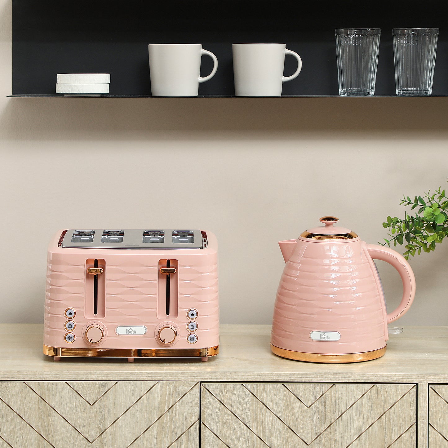 Ontbijtpakket Waterkoker – Broodrooster – Toaster – Kettle – 2-in-1 Set – Roze – 7 Bruiningsstanden – Ontdooien en Opwarmen
