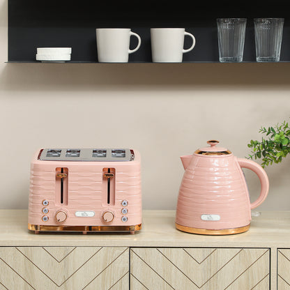 Ontbijtpakket Waterkoker – Broodrooster – Toaster – Kettle – 2-in-1 Set – Roze – 7 Bruiningsstanden – Ontdooien en Opwarmen