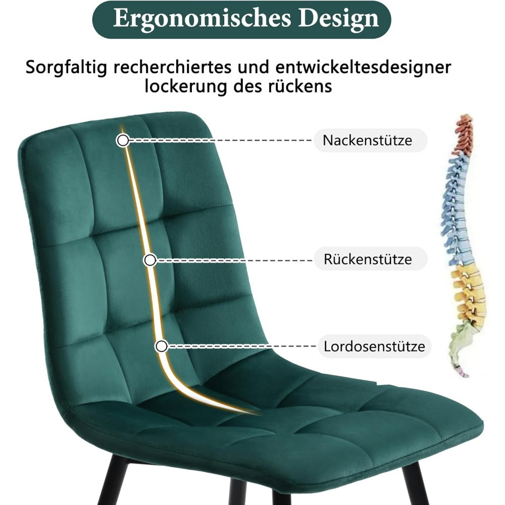 Eetkamerstoelen – Stoelen – Dining Stoelen – Velours Stoelen – Metalen Stoelen – Groen – Set Van 4 – Zacht Velours Comfort – Stevige Metalen Poot