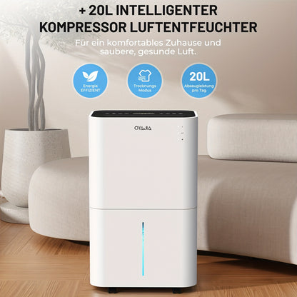 Ontvochtiger – Luchtontvochtiger – Vochtvreter – Droger – Vochtbestrijder – 20 Liter/Dag – Stil Met Digitale Vochtigheidsmeter & Wi-Fi App bediening