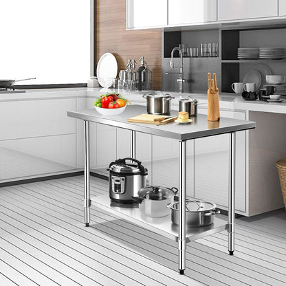 Werkbank – Werktafel – Werkblad – Werkruimte – Werkplek – RVS – 2 Planken – Verstelbare Onderplank – 91,5x61x90 cm – Max. 150 kg belasting