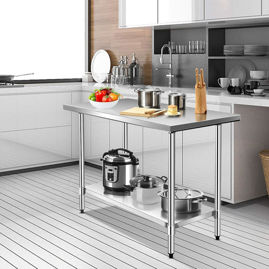 Werkbank – Werktafel – Werkblad – Werkruimte – Werkplek – RVS – 2 Planken – Verstelbare Onderplank – 91,5x61x90 cm – Max. 150 kg belasting