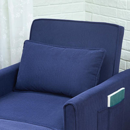 3-in-1 Fauteuilbed – Opvouwbare Stoel – Relaxfauteuil – Slaapstoel – Verstelbare Ligstoel – Verstelbare Rugleuning – Stevige Lendensteun – Duurzaam Polyester – Blauw – Met Zijzakken
