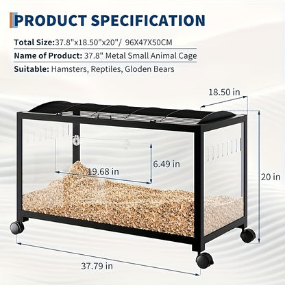 360° View Transparent Hamster Cage - with Front Door & Ventilated Roof, Clear Viewing Habitat, Heavy-Duty Construction, Cage with Wheels for Hamsters, Rats, Guinea Pigs - Easy-Clean Small Pet House, Mobile Animal Enclosure