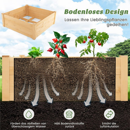 Houten Hoogtebak – Verhoogde Plantbak – Tuinbak Met Omheining – Plantenbak Voor Kruiden – Groentebak – 107x107x70 cm – 9 Plantvakken – Weerbestendig Natuurlijk Hout