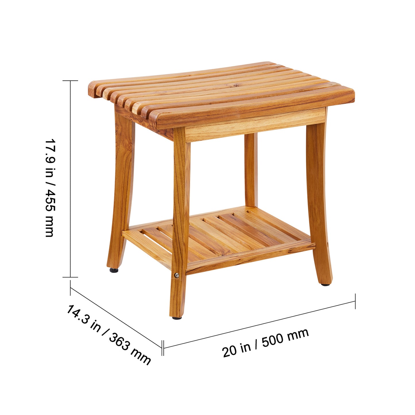 Douchebank – Douchezitje – Douchestoel – Badkamerkruk – Teak Houten Zitje – 20 x 14,3 x 17,9 Inch – 100% Massief Teakhout – Max Draagkracht 180 kg