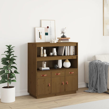 Hoogkast – Opbergkast – Kast – Boekenkast – Dichte Kast – Massief Dennenhout – Compact Hoog Model – Honingbruin