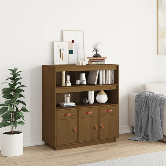 Hoogkast – Opbergkast – Kast – Boekenkast – Dichte Kast – Massief Dennenhout – Compact Hoog Model – Honingbruin