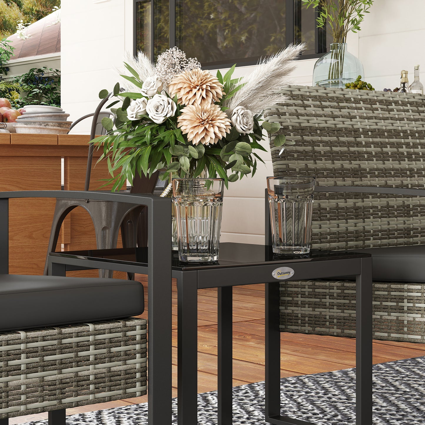 2-zits Loungeset – Tuinset – Balkonset – Loungeset Buiten – Loungeset Compact – Weerbestendig Gevlochten Resin – Koffietafel Met Gehard Glas – Lichtgrijs