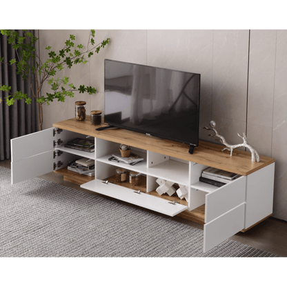 TV-meubel – Entertainmentmeubel – Woonkamermeubel – Opbergkast – TV-kast – Modern Design – Duurzaam MDF 180 cm Wit Met Houtstructuur