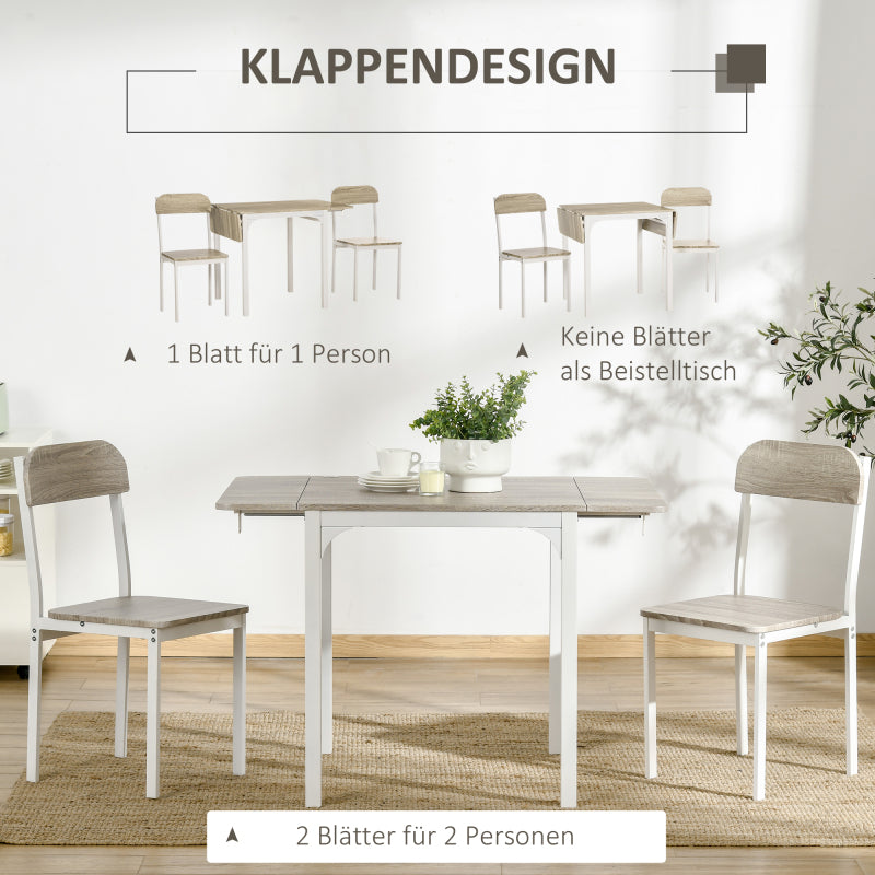 3-Delige Eettafelset – Inklapbare Tafel – Eetkamerset – Bistroset – Compacte Stoelenset – Natuurlijk Kleurontwerp – Stalen Frame – Ruimtebesparend Ontwerp
