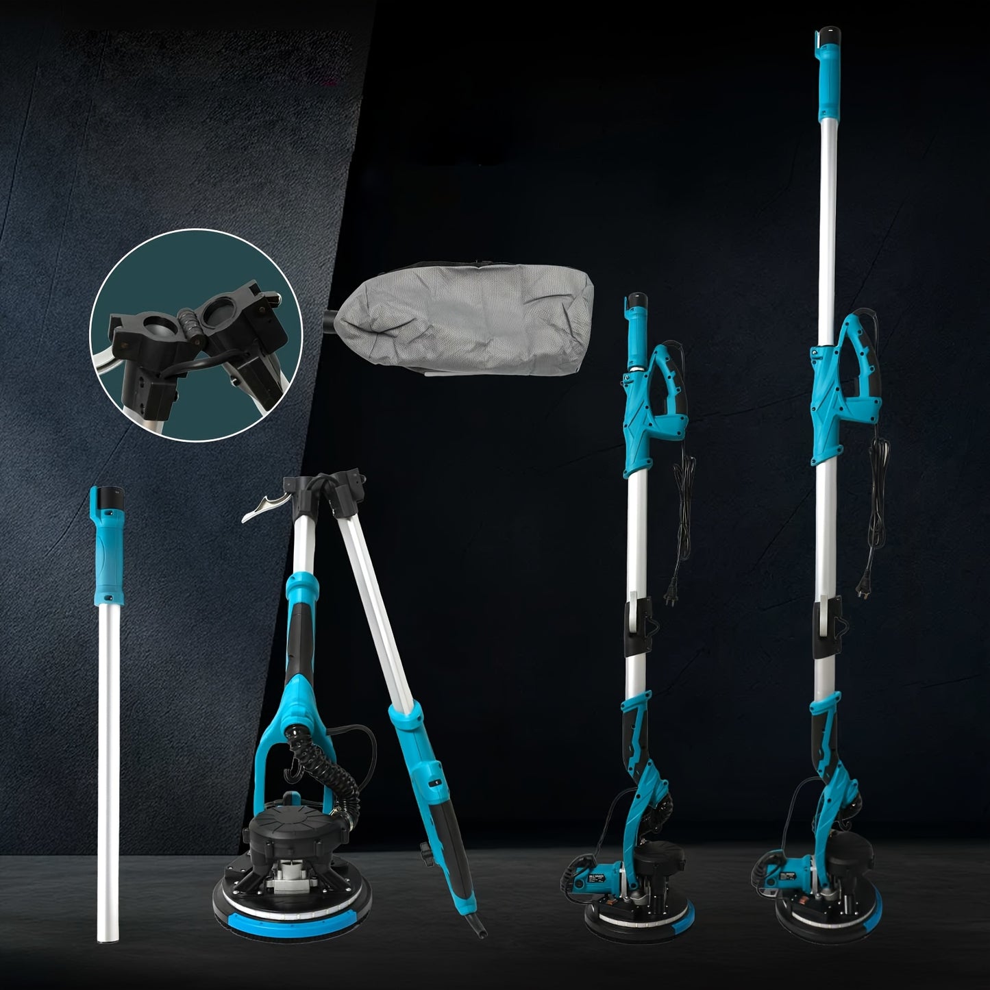 Gedeeltenschuurmachine – Drywall Sander – Wand- en Vloerschuurmachine – Multischuurmachine – Handpalmschuurmachine – Elektrisch – Incl. Stofafzuiging & LED-Verlichting – Verstelbare Opvouwbare Handgreep