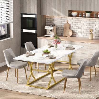 Eettafel – Tafel – Eetkamertafel – Keukentafel – Dinertafel – Extra Lang – Marmerlook – Gouden Metalen Poten – Slijtvast & Waterbestendig – Geschikt voor 8-10 Personen