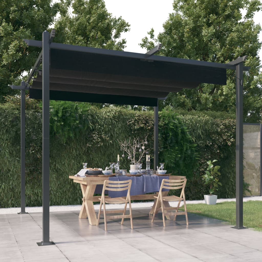 Tuinpaviljoen – Tuinoverkapping – Tuinprieel – Gazebo – Pergola – Gepoedercoat Staal – Uitschuifbaar Dak 3x3x2,2m Antraciet