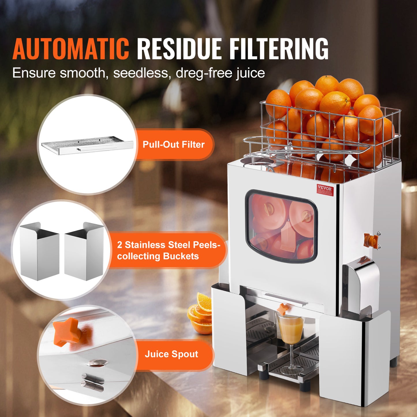 Sinaasappelpers – Citruspers – Fruitpers – Juicer – Sapmachine – Roestvrij Staal – 120W Krachtige Motor