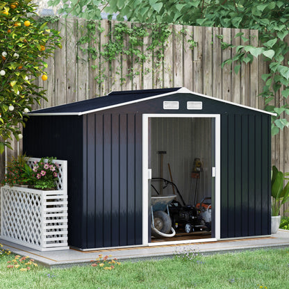 Tuinberging – Tuinhuisje – Tuinschuur – Opbergkast – Berging – Stalen Tuinkast Donkergrijs – 2,77 x 1,95 x 1,92 m – Ventilatie en Schuifdeuren