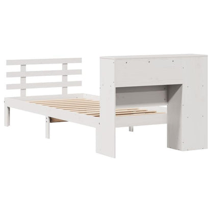 Massief Houten Bed – Houten Bedframe – Eenpersoonsbed – Slaapbed – Praktisch Bed – Wit 90x200 cm – Stevig & Verwijderbaar Hoofdbord