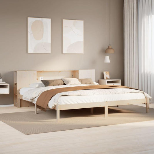 Bedframe – Boekenkastbed – Opbergbed – Houten Bed – Ruimtebesparend Bed – Modern Design – Dennehout – 180x200 cm – Eenvoudige Montage