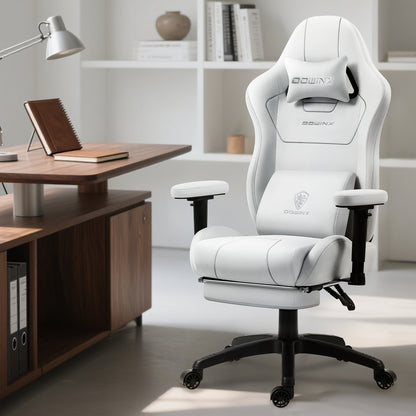 Gamingstoel – Bureaustoel – Game Chair – Computerstoel – Werkstoel – Ergonomisch Design – Verstelbare Rugleuning Wit