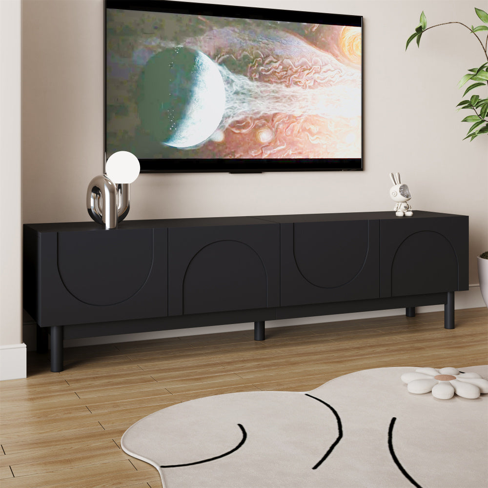 Tv Meubel – TV Kast – TV Meubel Zwart – Media Meubel – Tv Dressoir – Modern Design – Golvende Golfdeuren – 169x34x45,5 cm – Stevige Metalen Poten – Veel Opbergruimte