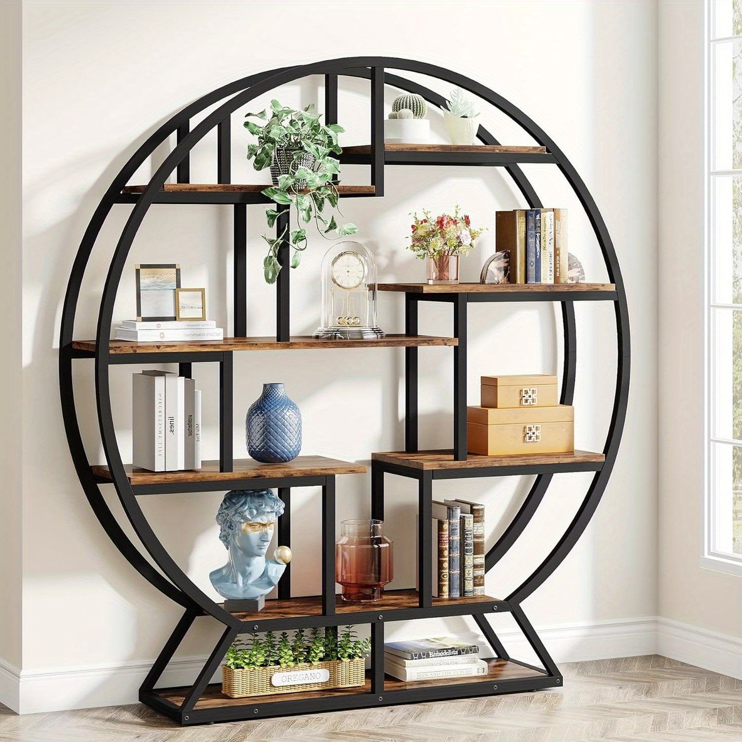 Boekenkast – Boekenrek – Opbergkast – Boekplank – Wandkast – Rustiek Bruin – Stevig Spaanplaat Met Metaal – Open En Luchtig Design