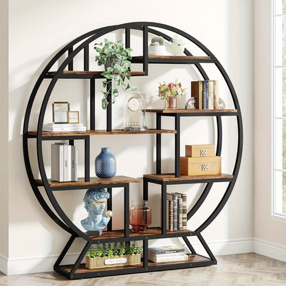 Boekenkast – Boekenrek – Opbergkast – Boekplank – Wandkast – Rustiek Bruin – Stevig Spaanplaat Met Metaal – Open En Luchtig Design