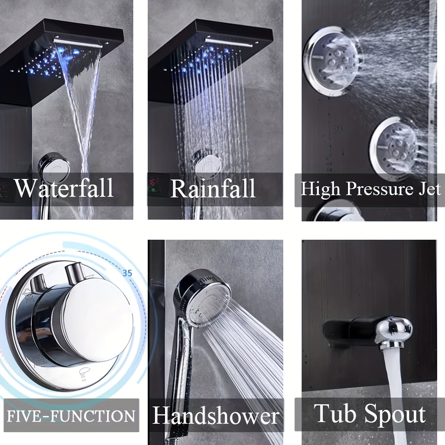 Douchepaneel – Regendouche – Handdouche – Massagedouche – Watervaldouche – Mat Zwart – Roestvrij Staal – Multifunctioneel & Compact
