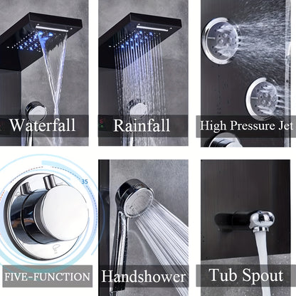 Douchepaneel – Douchepaneel Zwart – Regendouche – Handdouche – Massage Douche – Multifunctioneel – Roestvrij Staal – Waterval Functie
