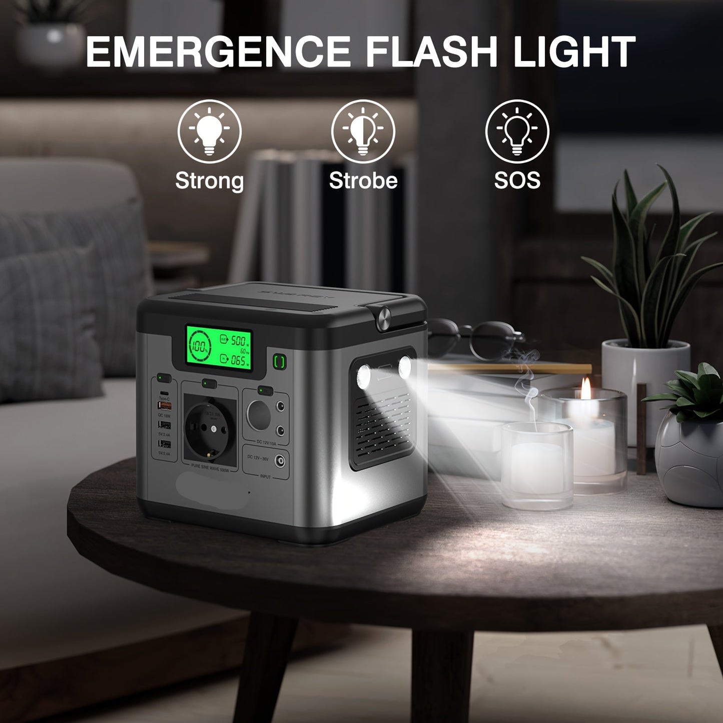 Draagbare Powerstation – Stroomgenerator – Noodstroomvoorziening – Powerbank – Camping Accu – 518Wh Capaciteit – 500W AC Uitgang