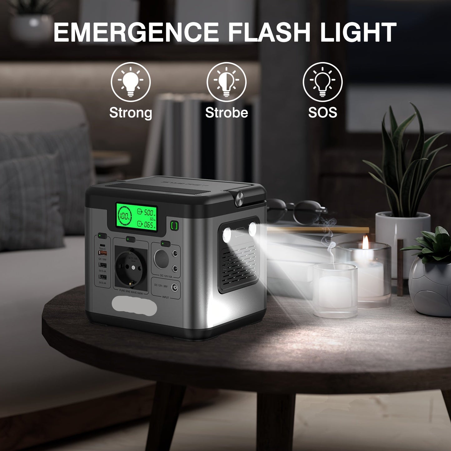 Draagbare Powerstation – Mobiele Accu – Noodstroomvoorziening – Camping Accu – 518Wh Batterij – 500W Sinusgolf Uitgang