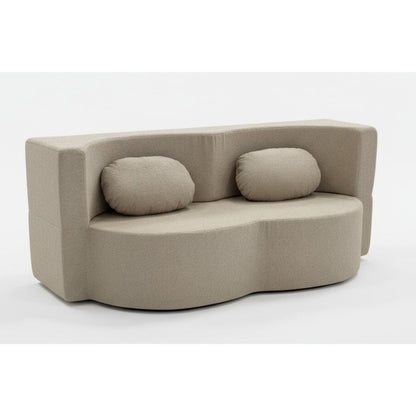 Slaapbank – Bedbank – Slaapcorner – Logeerbank – Bankbed – Beige Boucle Stof – 40 cm Memory Foam Matras – Inclusief Kinderzitkussens