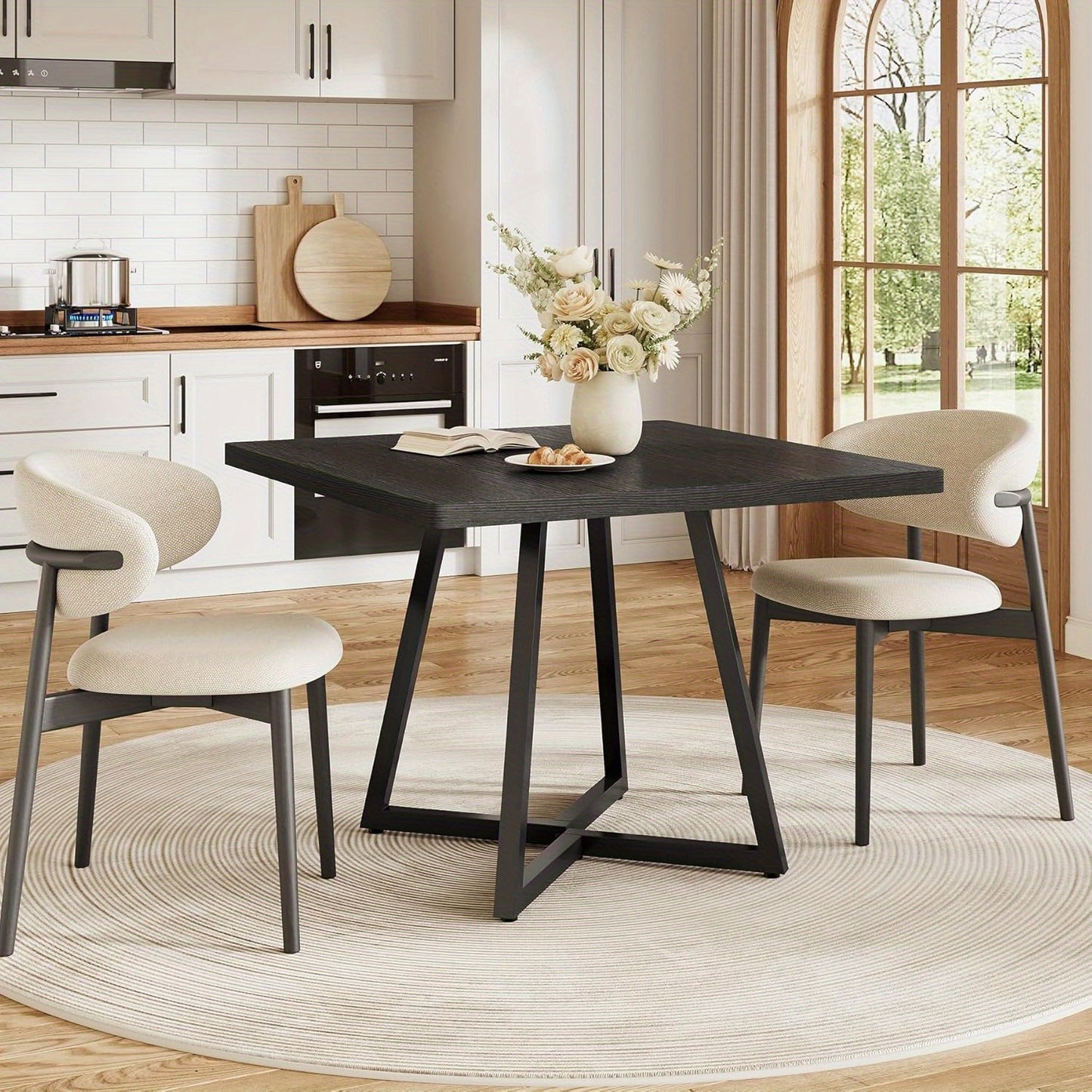 Eettafel Vierkant – Tafel Keuken – Dinertafel Compact – Tafeltje 4 Personen – Zwart Houten Blad – Robuuste Metalen Poten – Modern Industrieel Design – Makkelijk In Elkaar Te Zetten