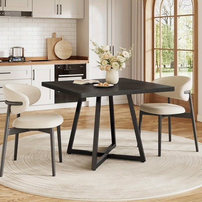 Eettafel Vierkant – Tafel Keuken – Dinertafel Compact – Tafeltje 4 Personen – Zwart Houten Blad – Robuuste Metalen Poten – Modern Industrieel Design – Makkelijk In Elkaar Te Zetten