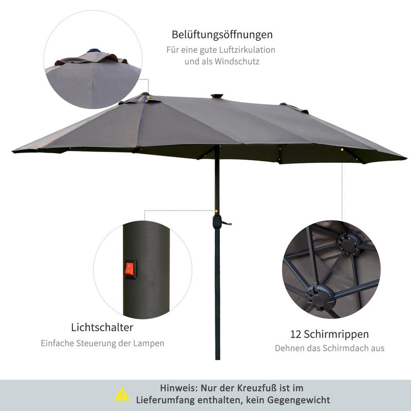 Grote Tuinparasol – Rechthoekige Parasol – Terrasparasol – Balkonparasol – Zwembadparasol – Stevig Stalen Frame – 440x260 cm – Handmatige Slingerbediening – Waterafstotende Stof