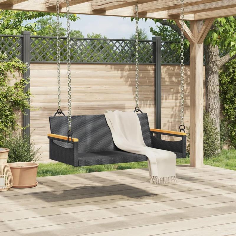 Tuinstoel – Loungestoel – Buitenstoel – Patio stoel – Ligstoel – Ergonomische Rugleuning – Extra Lange Zitting 109x62x40 cm – Duurzame Gevlochten Resin Constructie – Schommelfunctie – Weerbestendig – Met Metalen Kettingen